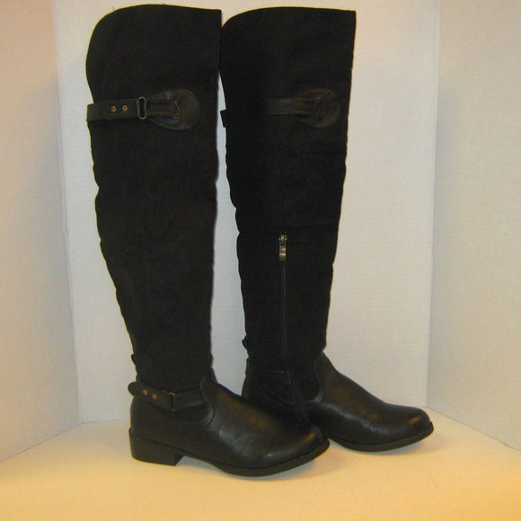 Luichiny Shoes - New Boho Caliente PartyBus Black Vegan leather Suede Flat Over Knee Boots 7